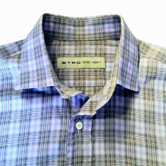 ETRO 39 SZ 40 lightweight Cotton Men's Mauve Plaid Button Up Shirt - Picture 5 of 11